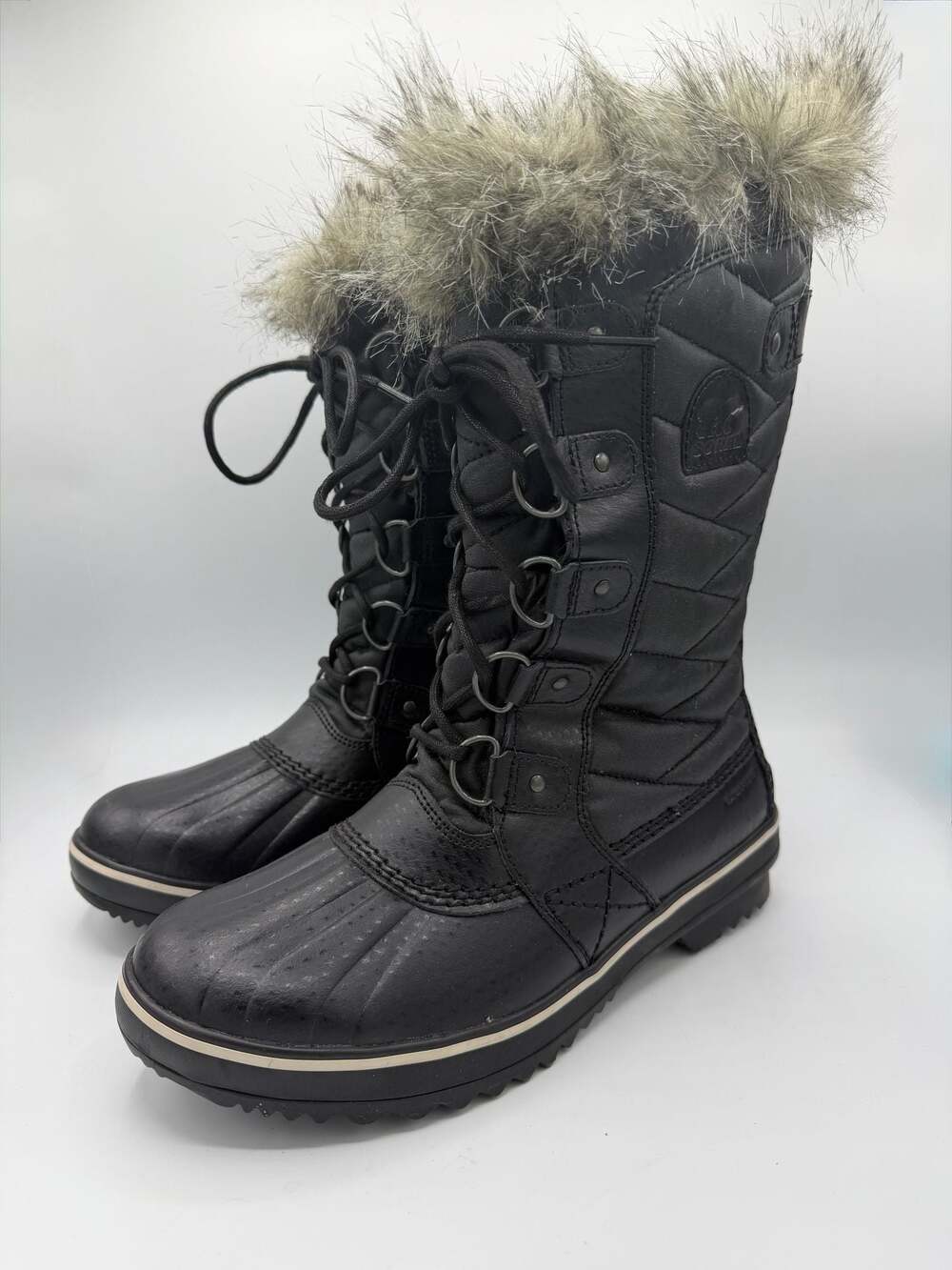 Sorel Tofino II Waterproof Winter Snow Boots Black Faux Fur Womens 9 NL2332